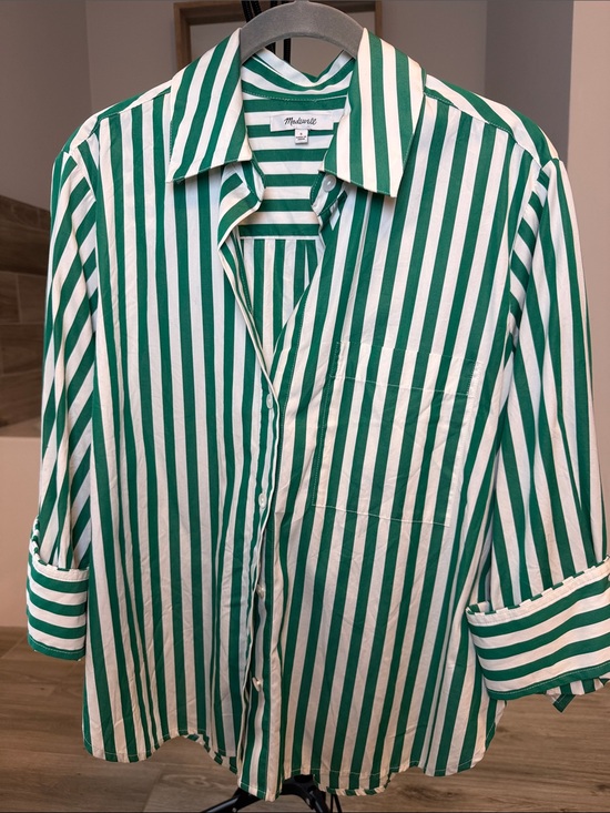 Madewell Tops - Madewell Green and White Vertical Stripe Button-Down Shirt